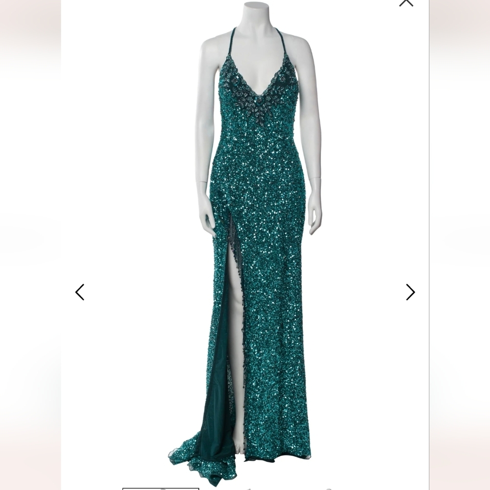 Portia & Scarlett Turquoise Blue Sequin Formal Evening Gown NWT Slit Size S